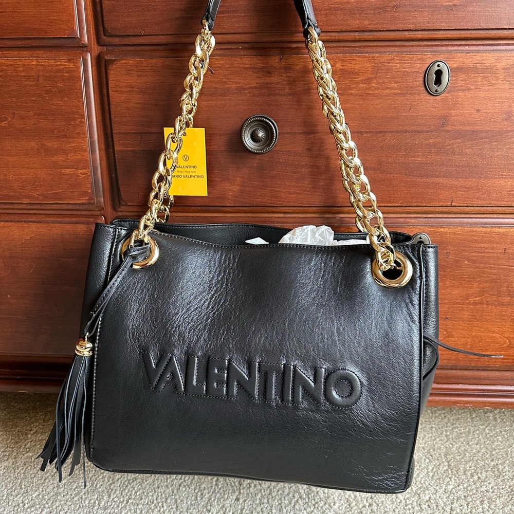 Valentino Black Shoulder Bag with Gold Chain